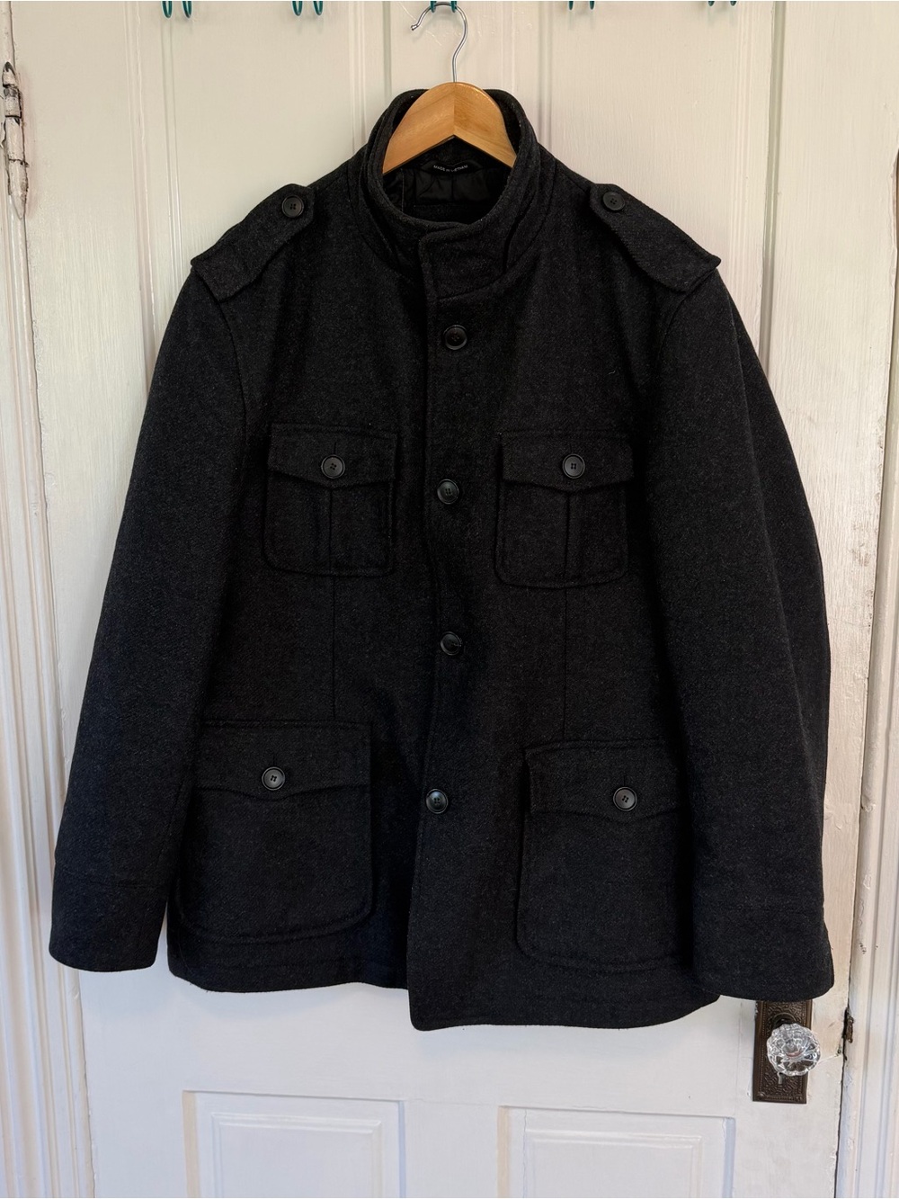 Mens 44R Hugo Boss Colbert Charcoal Gray Wool Military Four Pocket Field Jacket